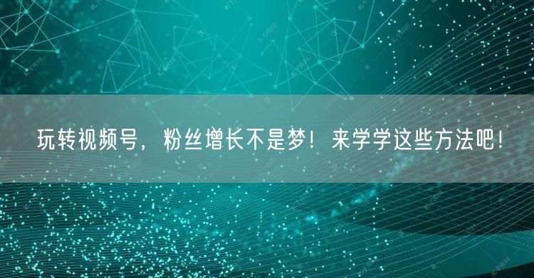 玩转视频号，粉丝增长不是梦！来学学这些方法吧！