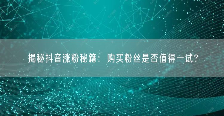 揭秘抖音涨粉秘籍：购买粉丝是否值得一试？
