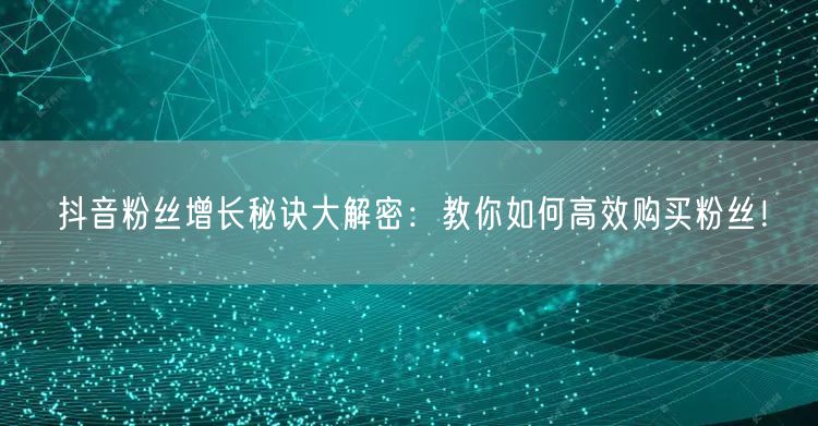 抖音粉丝增长秘诀大解密：教你如何高效购买粉丝！