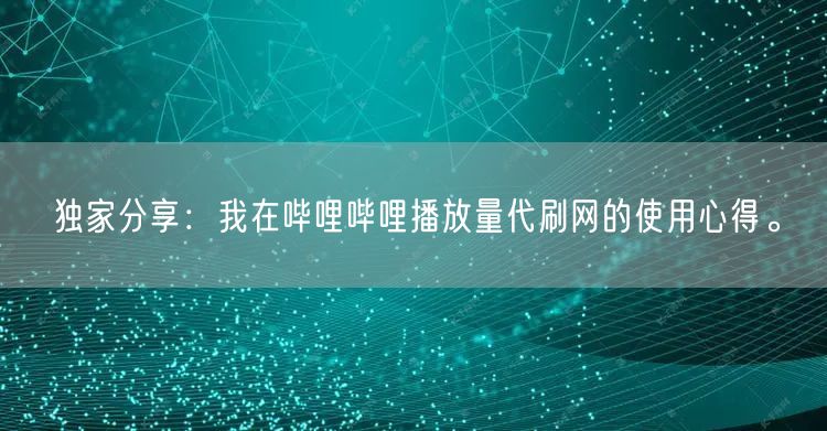 独家分享：我在哔哩哔哩播放量代刷网的使用心得。